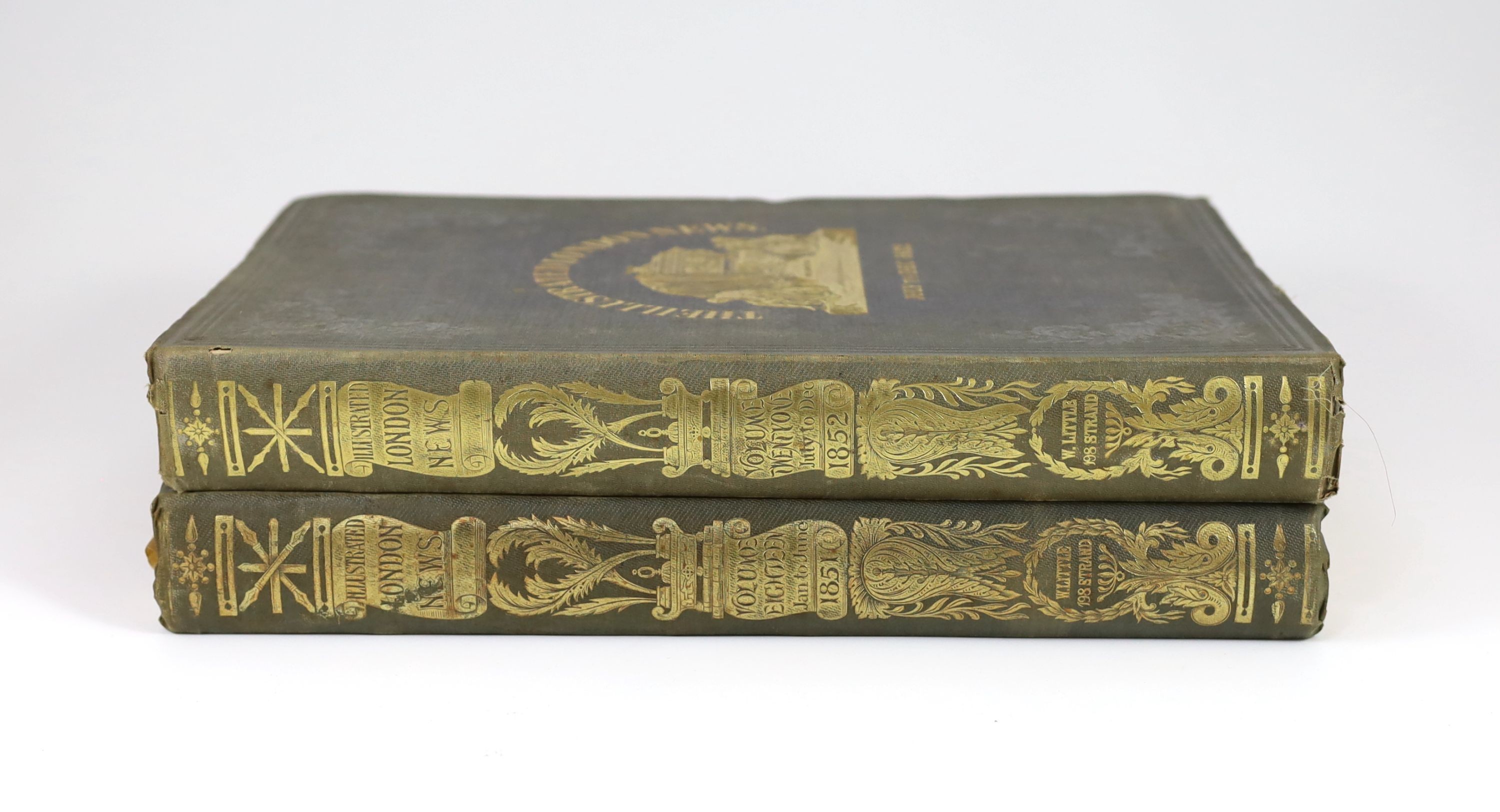 The Illustrated London News, vols 18-21, (Jan. - June, 1851, and July - Dec. 1852) bound in 2, folio, publisher’s cloth gilt, contents include The Great Exhibition at Crystal Palace, London, 1851-52